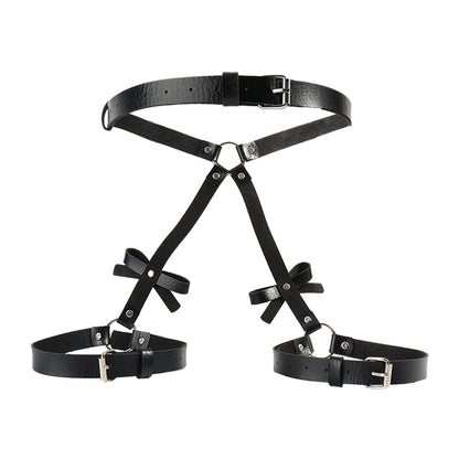 Punk Black Leather  PU Bow Belt Leg Loop Sexy Harness Leather For Ladies Fun Harness Leather
