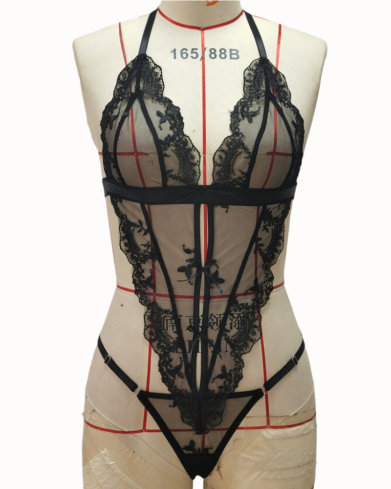 Traje de mujer pijama de tres puntos de encaje con perspectiva de lencería
