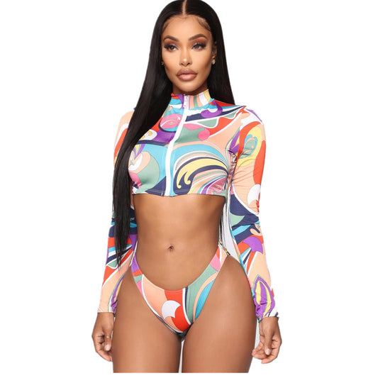 Amazon AliExpress  Split Zipper Multi-color  Long-sleeved Swimsuit Bikini Bikini