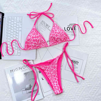 Ensemble de bikini imprimé léopard à col licou et noué sur les côtés