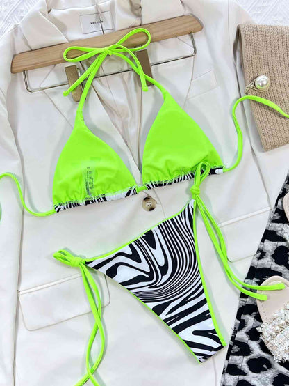 Ensemble de bikini dos nu imprimé zèbre