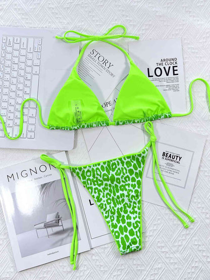 Ensemble de bikini imprimé léopard à col licou et noué sur les côtés