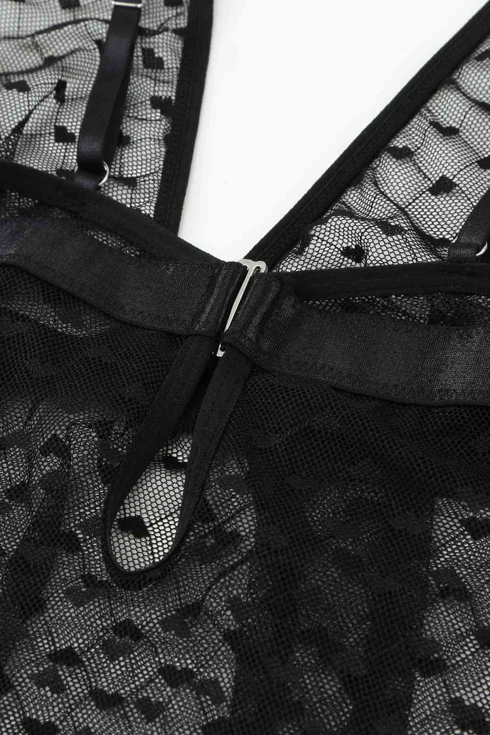 Ensemble de lingerie babydoll à ourlet fendu et imprimé cœur avec string