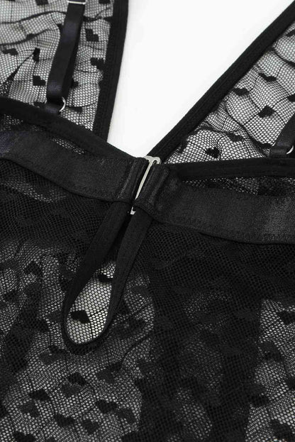 Ensemble de lingerie babydoll à ourlet fendu et imprimé cœur avec string