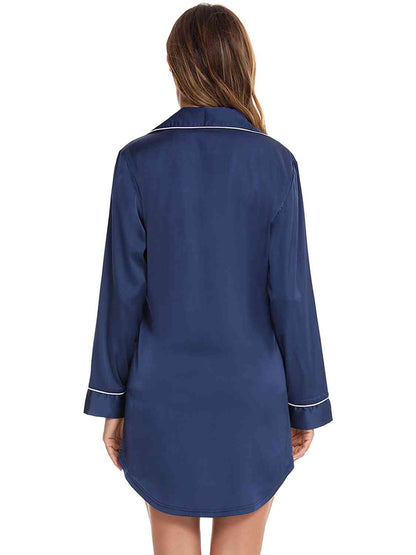 on Up Lapel Collar Night Dress with Pocket