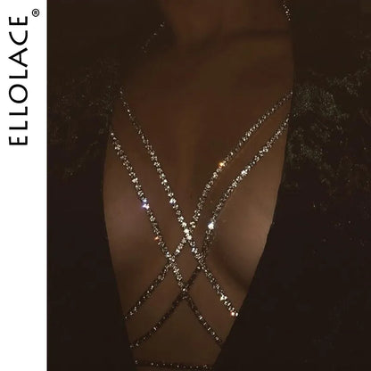 Shining Rhinestones Chest Cross Body Chain Boho Multi Layers Chest Chain Harness Body Jewellery Jewelry Crystal Chest