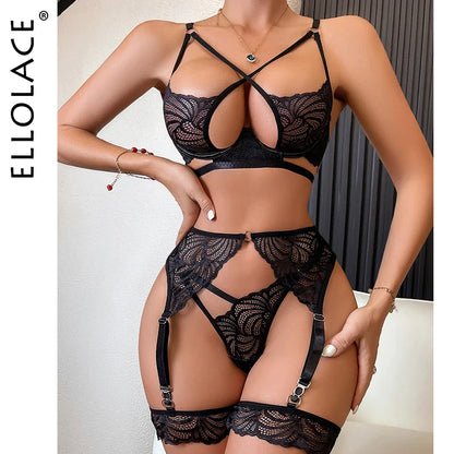 Lingeries Sets  Cross Bra See-Through Suit Romantic Fancy Underwear Suspenders Lace For Sewing Bilizna Outfits