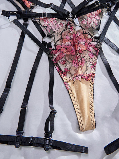Floral Romantic Lingeries Fancy Lace Bra See-Through Suit Luxury  Fantasy iest Outfit Garter Underwear Set