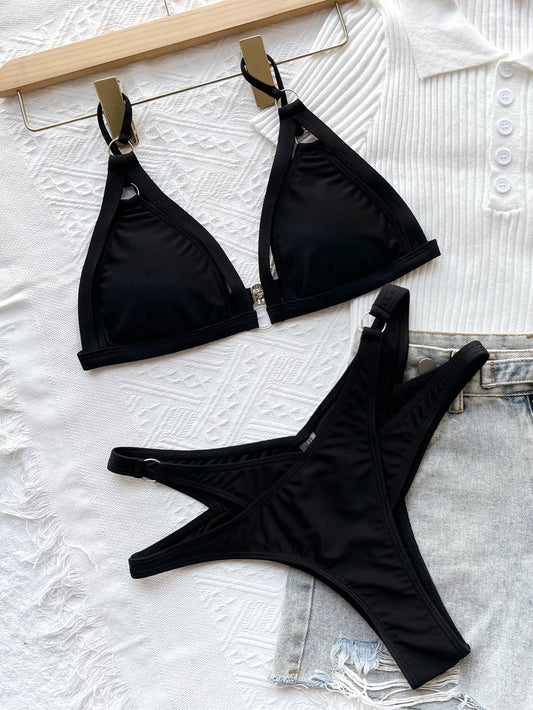 Women's Swimsuit Hollow Out Bikinis 2023 Brazilian Woman Push Up Triangle Swimwear Black Hot Beach Wear