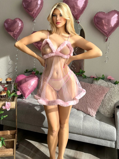 Dress Plush Lace Sheer Lace Dresses See Through  Costumes Lingeries Transparent Night  Body Outfits