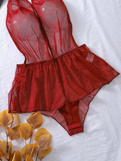 Body fantaisie dos nu, Costume Transparent, décolleté en V profond, tenue de nuit avec dos en dentelle, poupées pour femmes