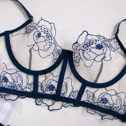 Floral Lingerie Fantasy Lace Transparent Bra Intimate Fancy Bilizna  Hot Bra Back Night Outfit Underwear Uncensored