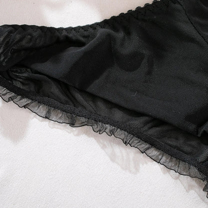 Ruffle Lingerie Set Women 2 Piece  Seamless Underwear Black Bilizna Set Push Up Outfit Solid Intimate Sets