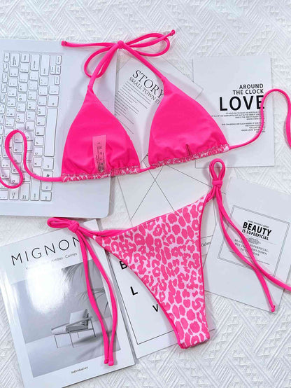 Ensemble de bikini imprimé léopard à col licou et noué sur les côtés