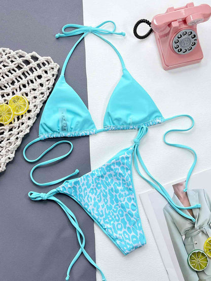 Ensemble de bikini imprimé léopard à col licou et noué sur les côtés
