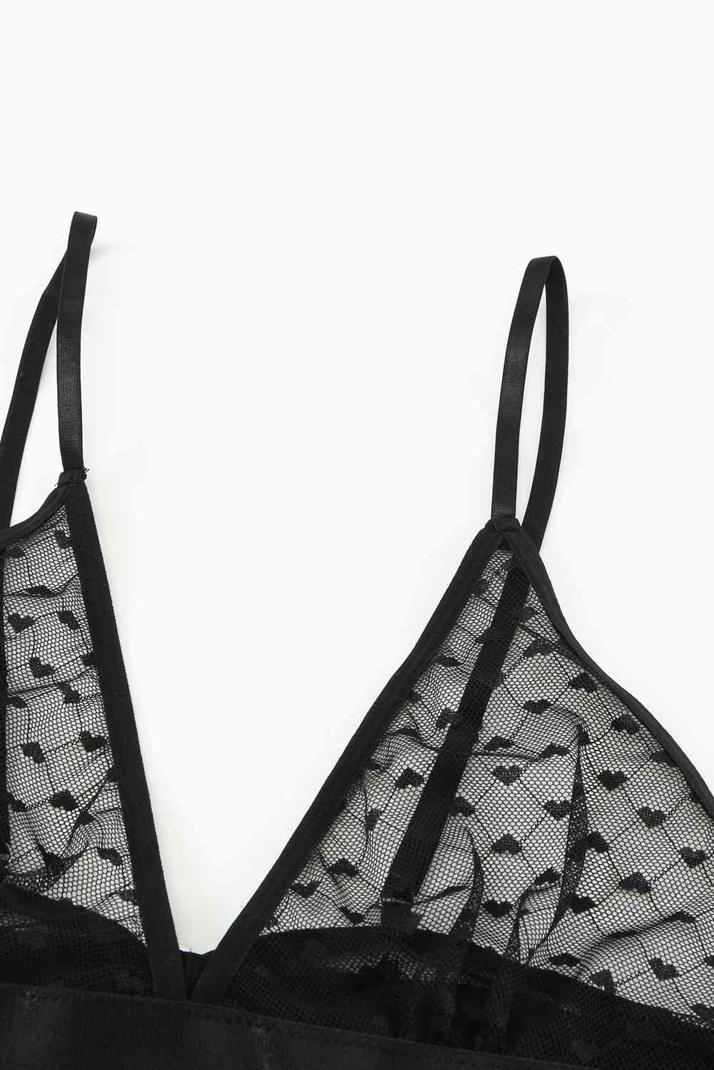 Ensemble de lingerie babydoll à ourlet fendu et imprimé cœur avec string