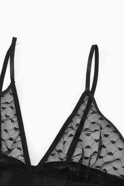 Ensemble de lingerie babydoll à ourlet fendu et imprimé cœur avec string